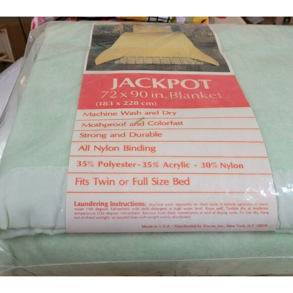 VTG  Mint Green Blanket Twin/Full Size Bed 72x90 Acrylic/Nylon Blend New Old Sto - Picture 4 of 13